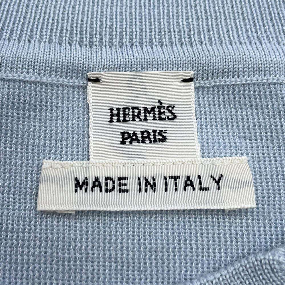 HERMES Short sleeve Knit Top Size 36 Light Blue Silk50% Cashmere50%