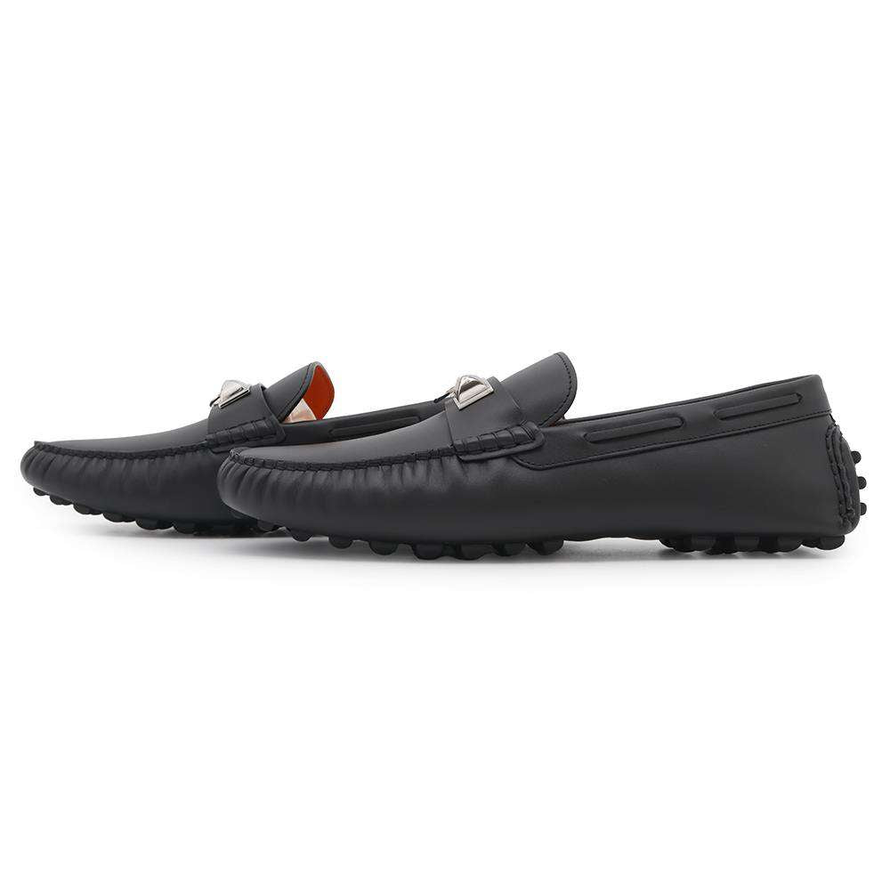 HERMES Mocassins Irving Black Leather Size 41.5
