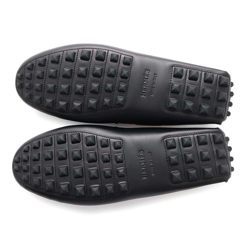 HERMES Mocassins Irving Black Leather Size 41.5