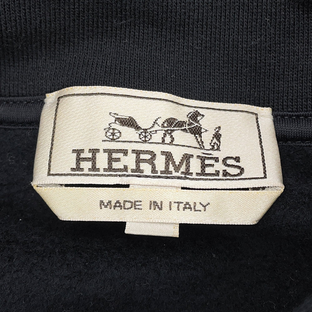 HERMES Metally O'Carre Knitted Fabric Parka Size S Black Cotton