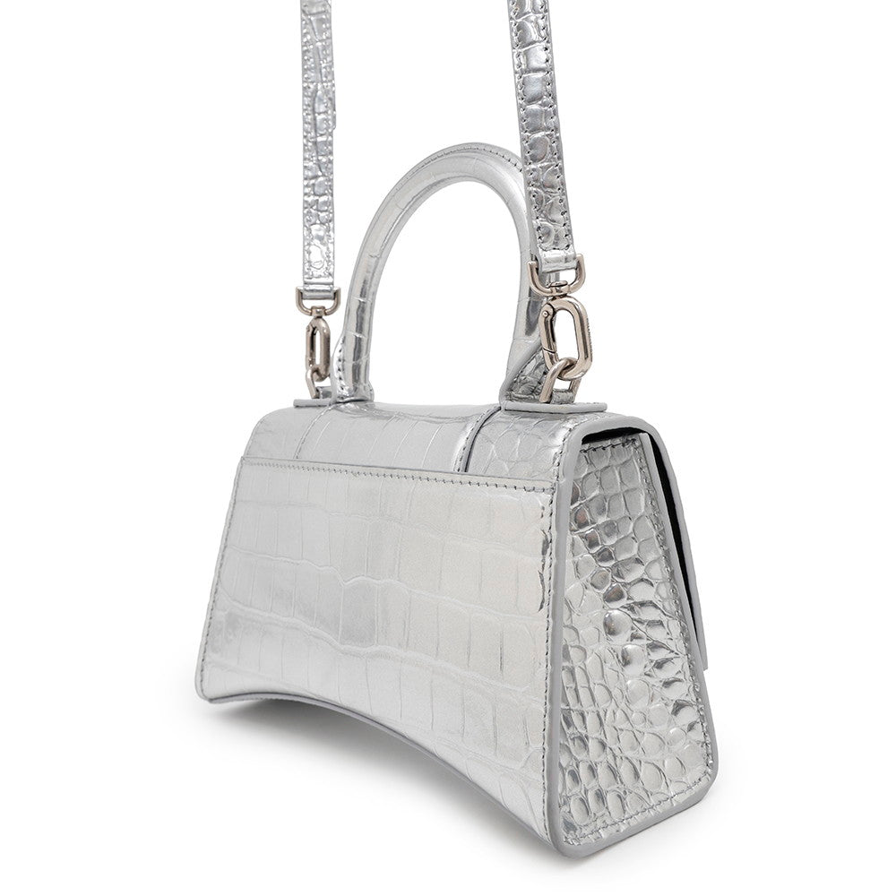 BALENCIAGA Hourglass 2wayBag Silver592833 Croco embossed leather Size XS
