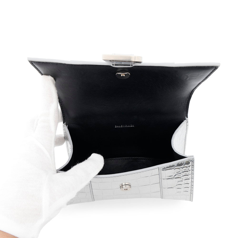 BALENCIAGA Hourglass 2wayBag Silver592833 Croco embossed leather Size XS