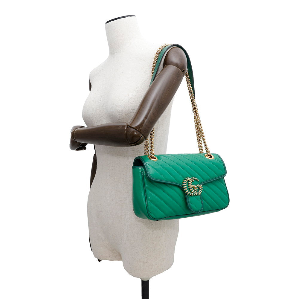 GUCCI GG Marmont ChainShoulder Bag Green443497 Leather