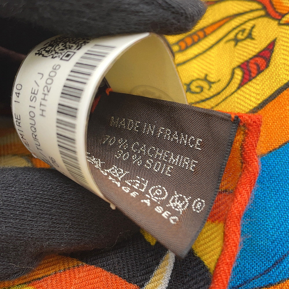 HERMES Giant Square KAWA ORA Size 140 Multicolor Cashmere70% Silk30%