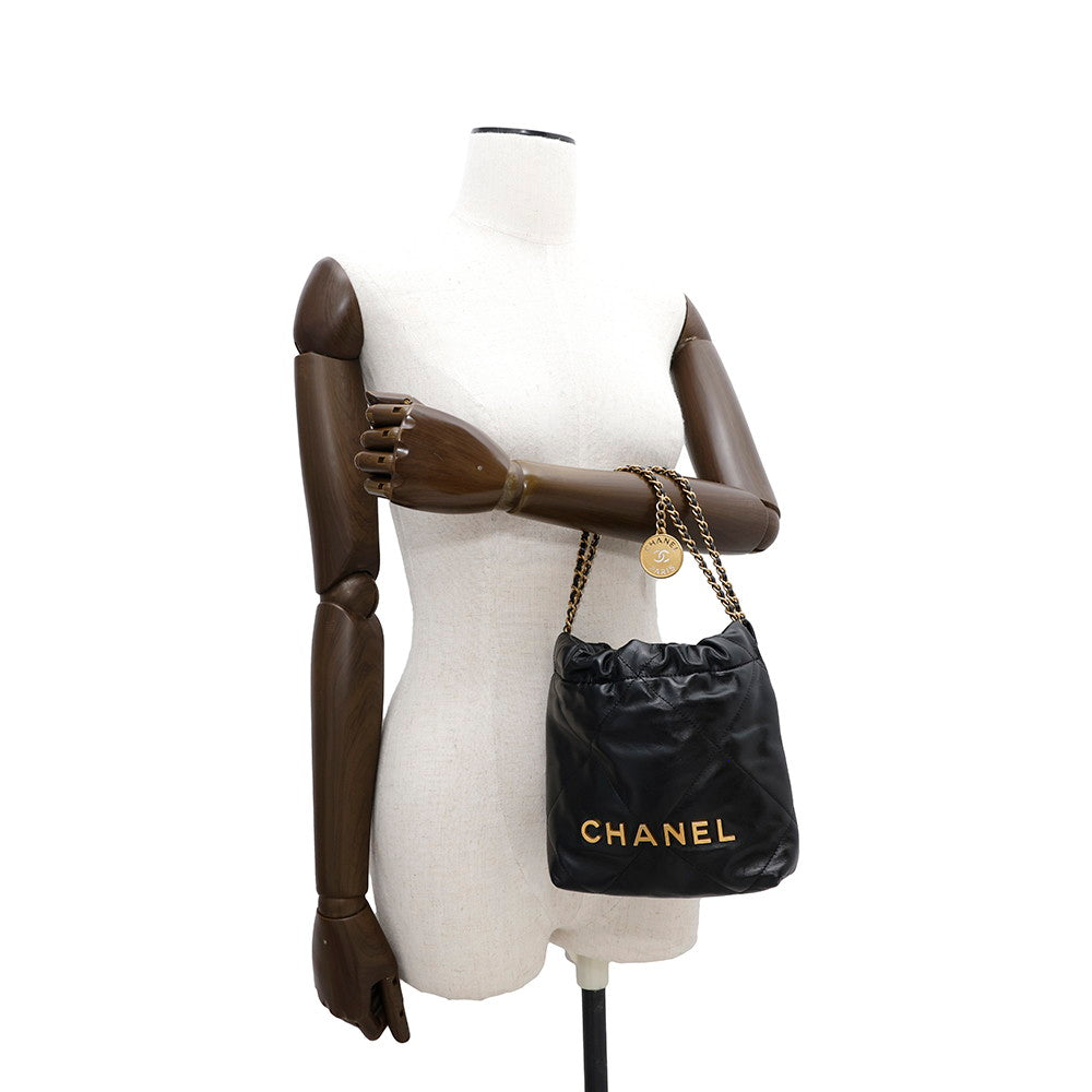 CHANEL CHANEL 22 BlackAS3980 Shiny Calf Leather Size Mini