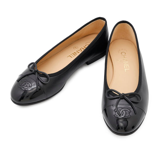CHANEL Ballet shoes ribbon BlackG02819 Lambskin Patent Leather Size 37C