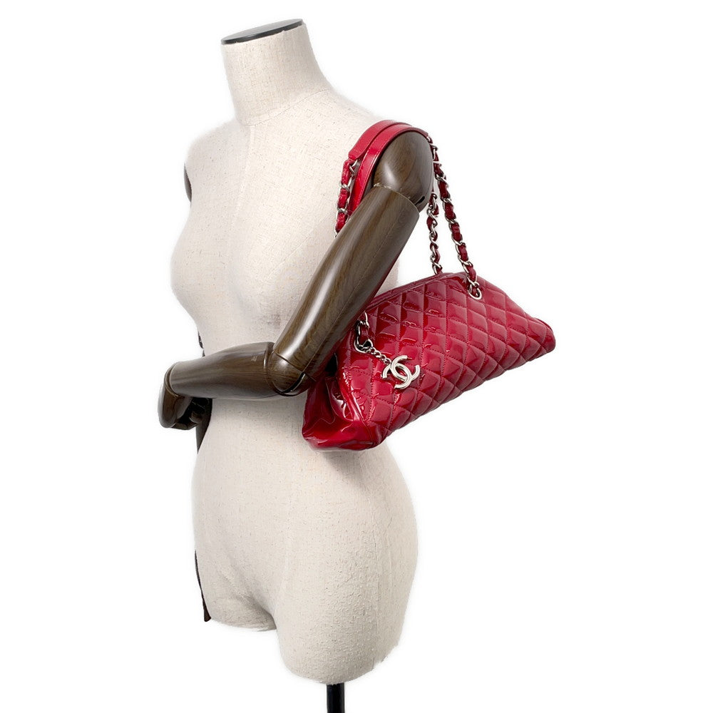 CHANEL Mademoiselle ChainBowling Bag Red Patent Leather