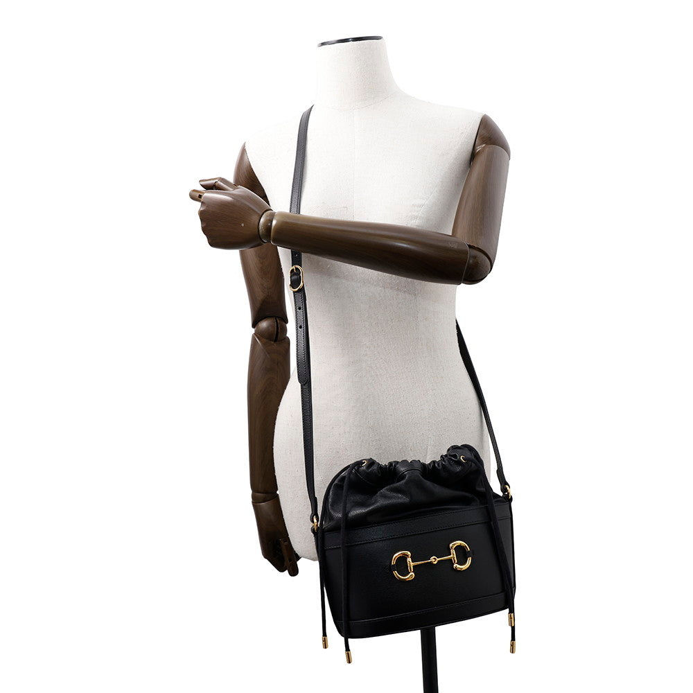 GUCCI Horsebit 1955 Bucket Shoulder Bag Black602118 Leather