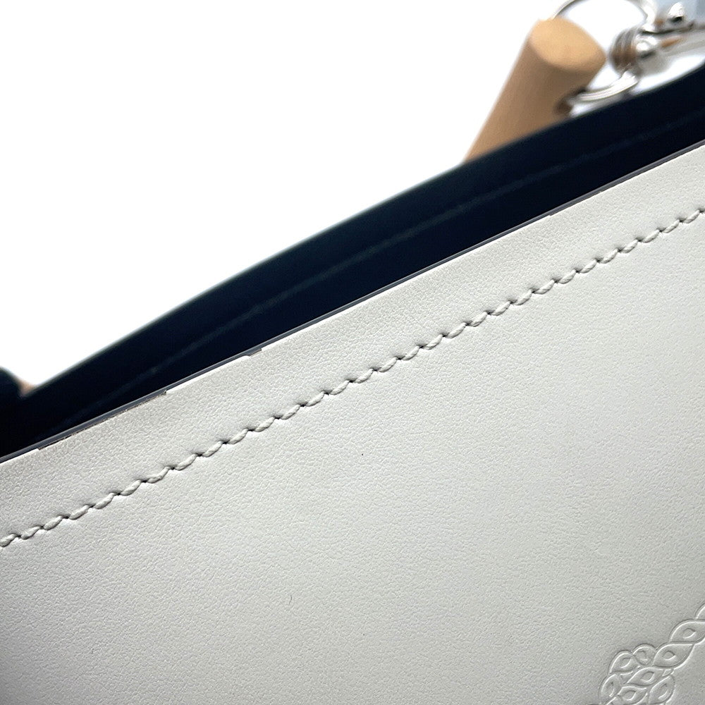 PRADA Tambour 2WAY Bucket Handbag White1BE048 Leather Wood