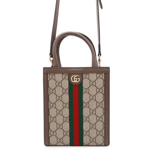 GUCCI GG Supreme Ophidia 2WAYHandbag Brown/Beige772317 GG SupremeCanvas Leather