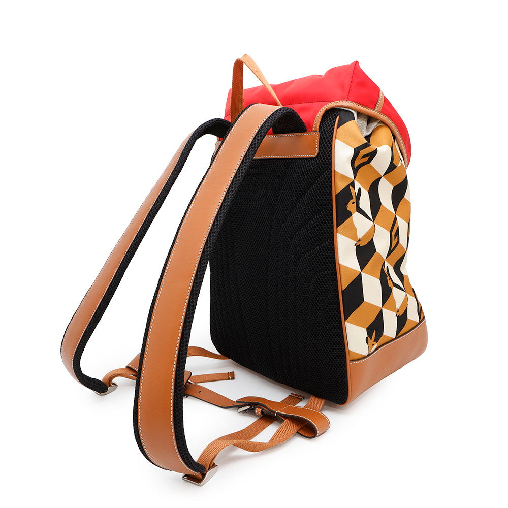 GUCCI Interlocking G Rabbit Backpack Brown/Red696013 Nylon Leather