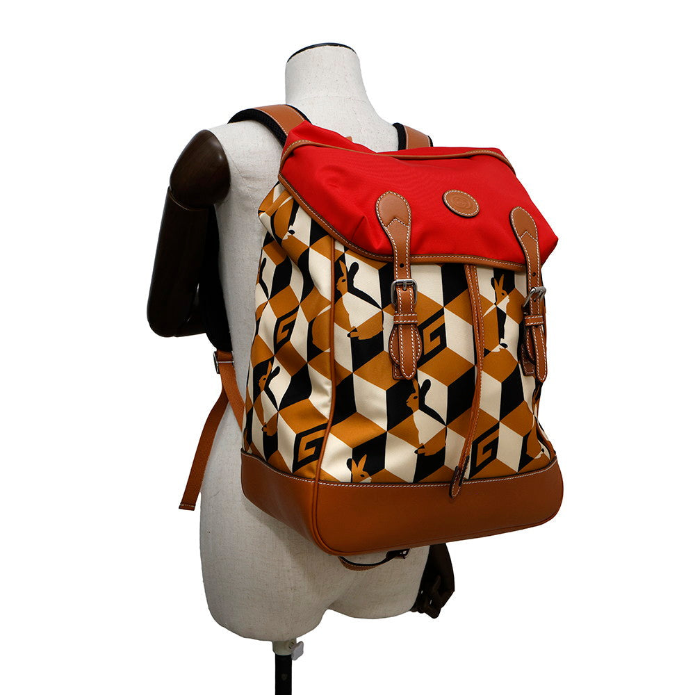GUCCI Interlocking G Rabbit Backpack Brown/Red696013 Nylon Leather