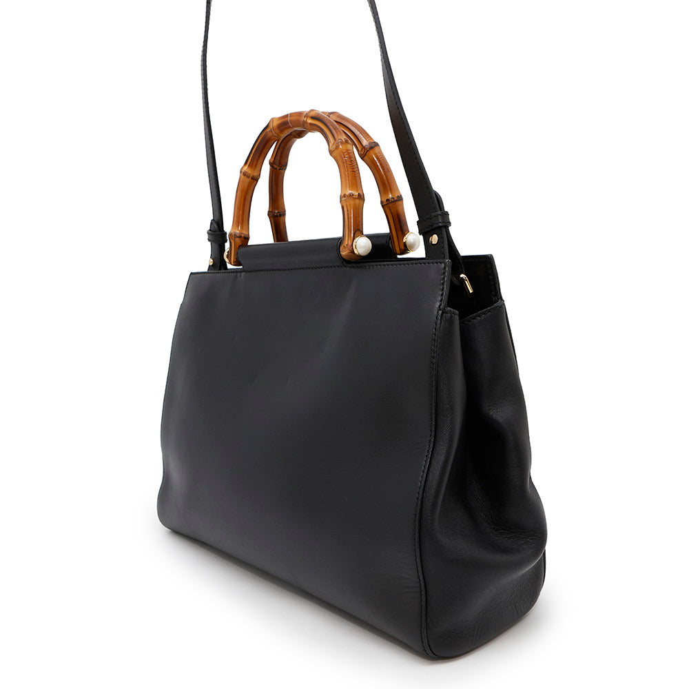 GUCCI Nim Fair Top Handle Bag Black453766 Leather Bamboo