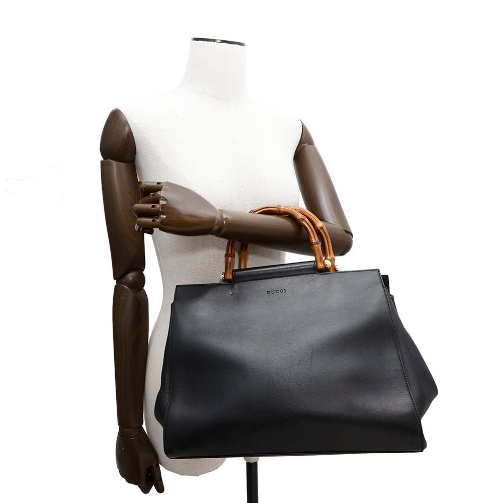 GUCCI Nim Fair Top Handle Bag Black453766 Leather Bamboo