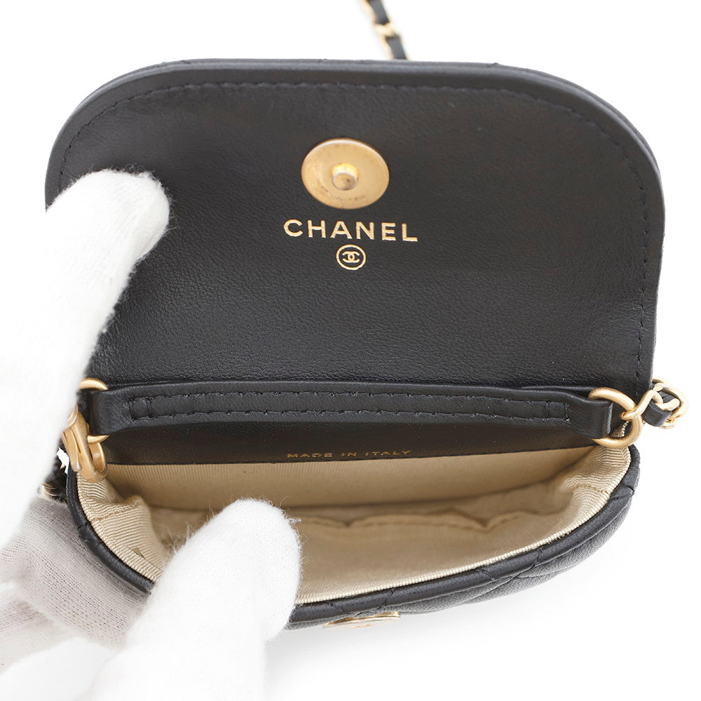 CHANEL Matelasse Ball Chain Mini Pouch Black Lambskin