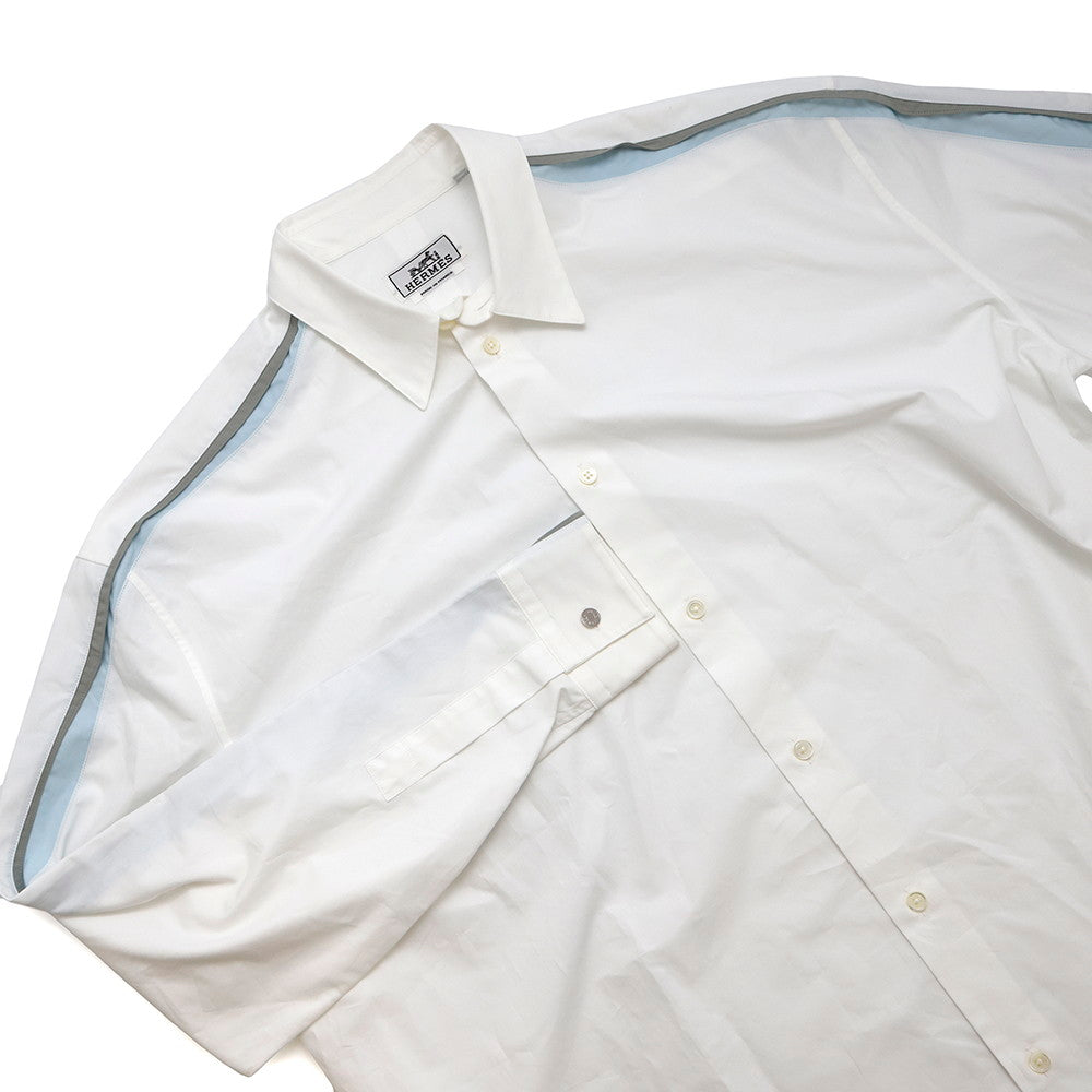 HERMES Boxy Fit Line Long Sleeve Shirt Size 40 White Cotton100%