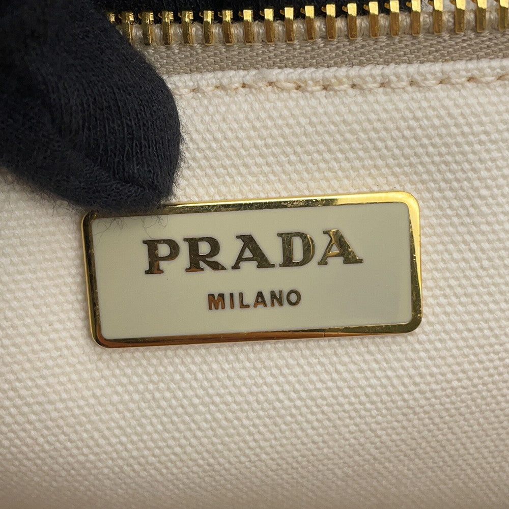 PRADA Canapa Tote Bag White/BordeauxB1872B Canvas