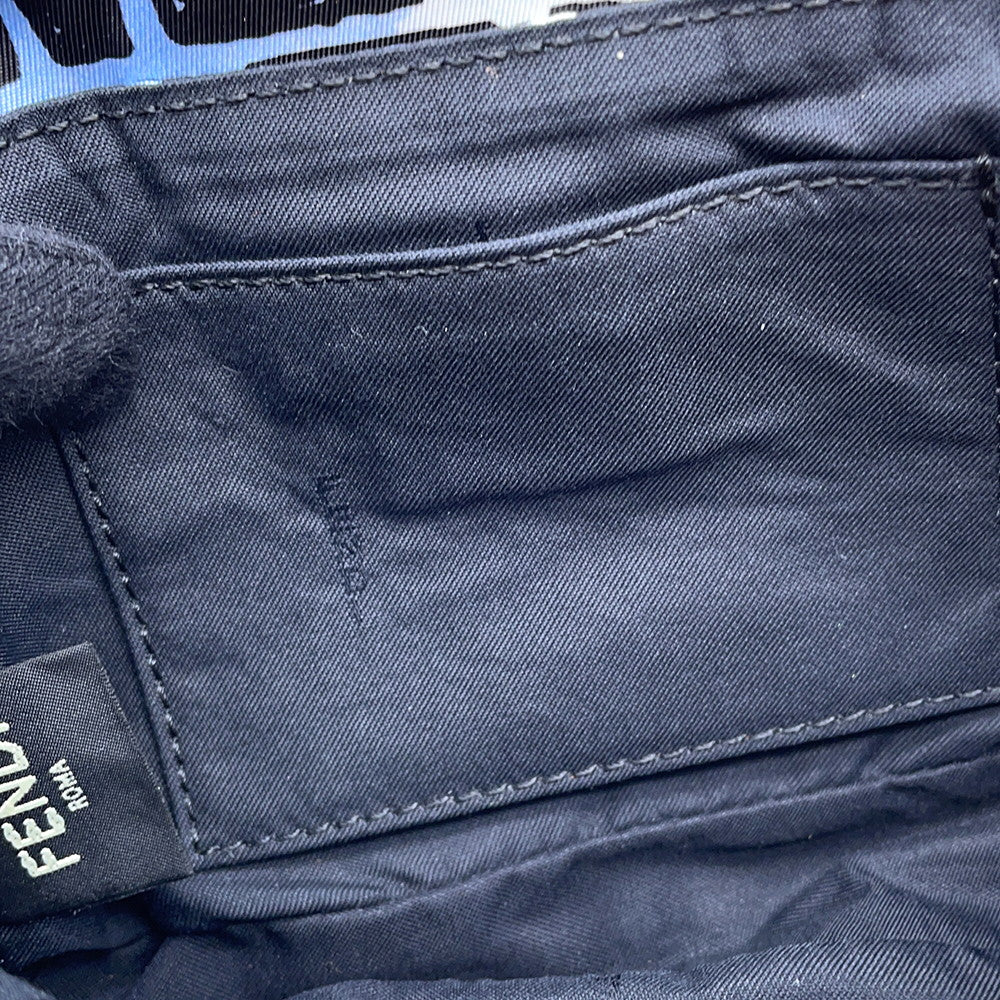 FENDI Joshua Vidas Collaboration Zucca Baguette 2WAY Shoulder Bag Blue/Black8BR784 Nylon Size Mini