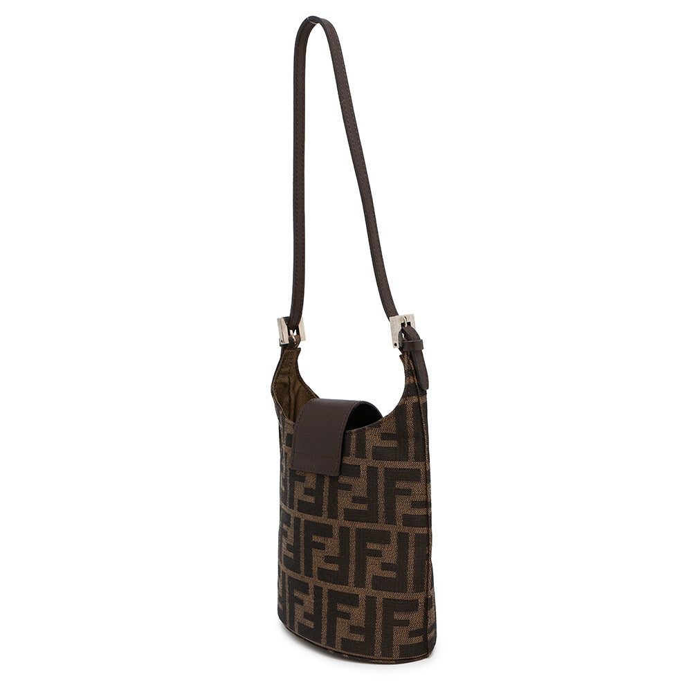 FENDI Zucca One Shoulder Bag Brown Canvas Leather