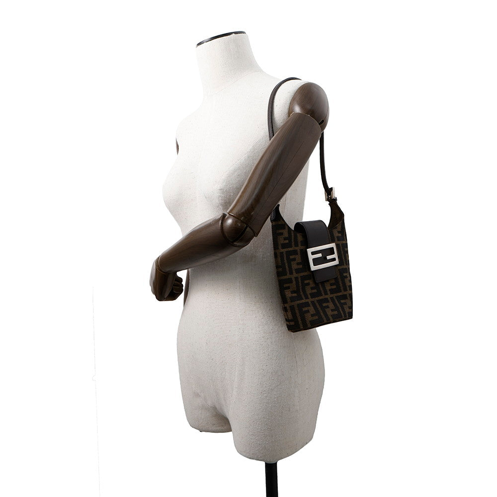 FENDI Zucca One Shoulder Bag Brown Canvas Leather