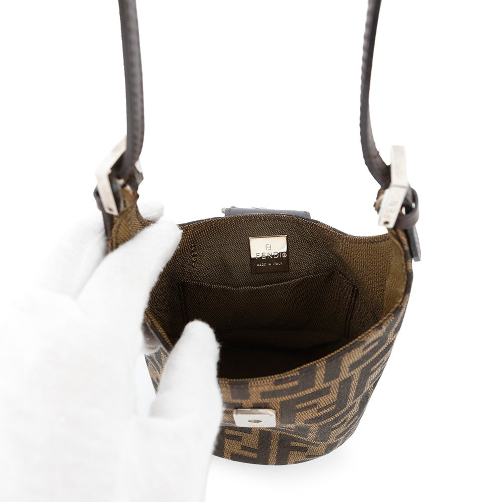 FENDI Zucca One Shoulder Bag Brown Canvas Leather