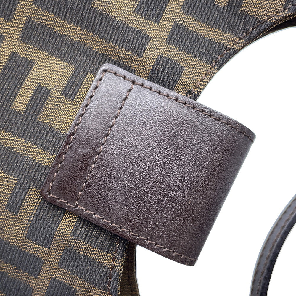 FENDI Zucca One Shoulder Bag Brown Canvas Leather