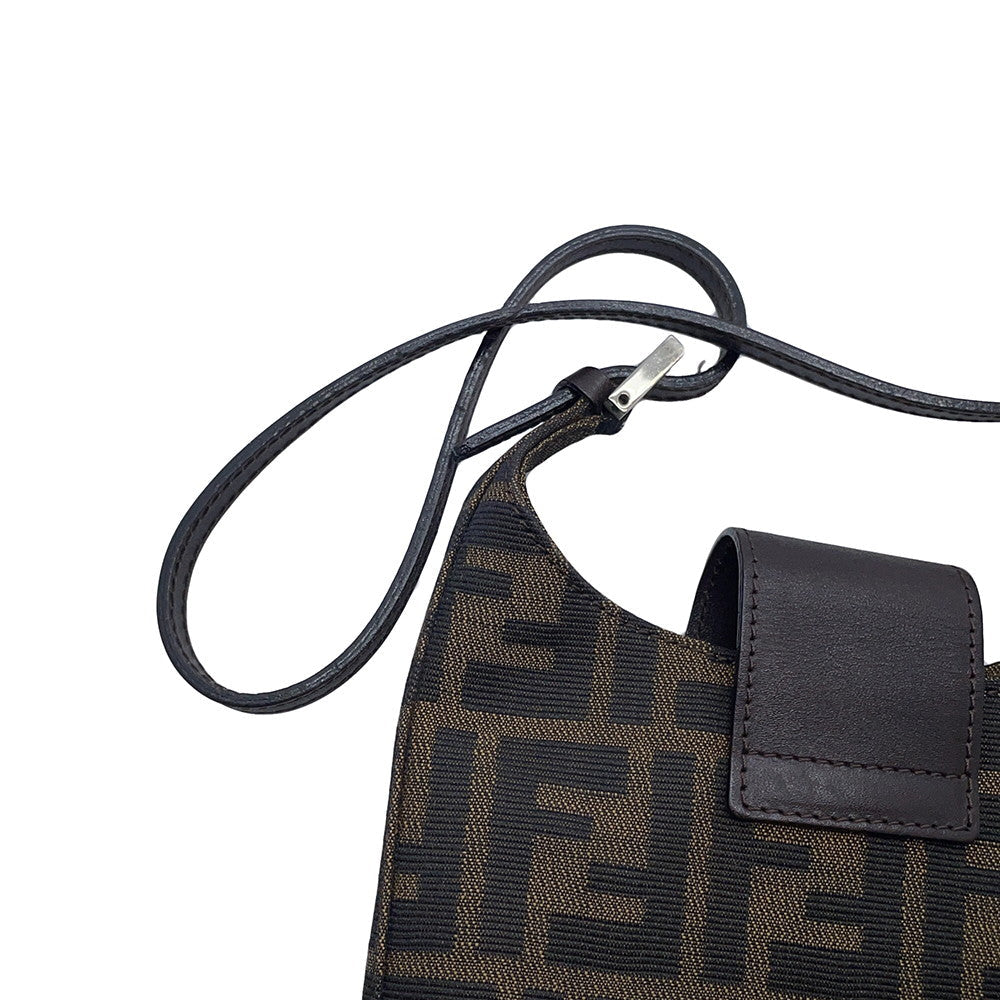 FENDI Zucca One Shoulder Bag Brown Canvas Leather
