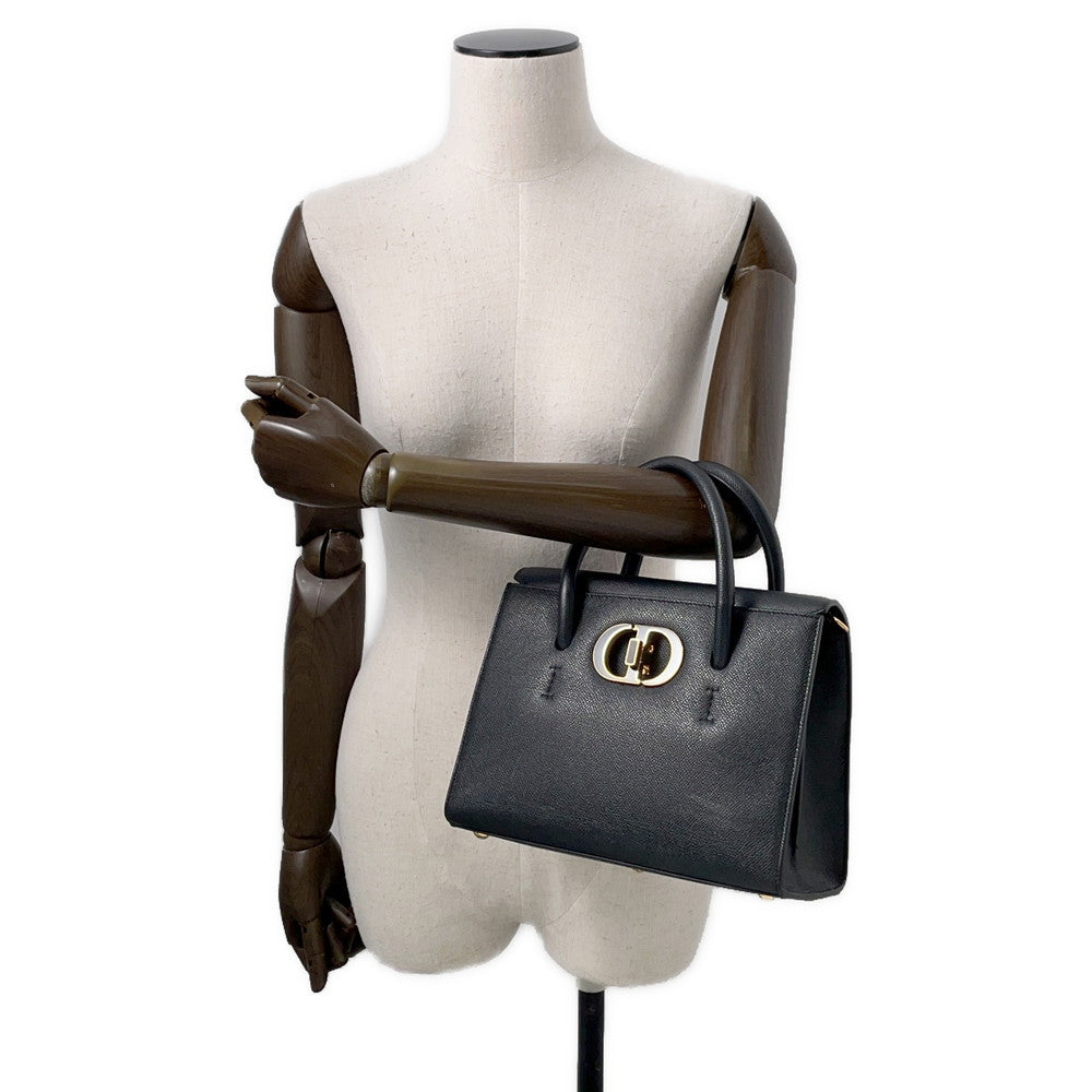 Dior Montaigne 30 Saint Honore 2WAY Handbag Black Leather Size Small