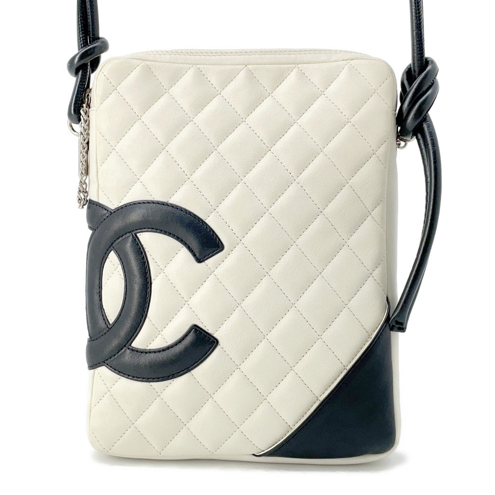 CHANEL Cambon line Shoulder Bag White/BlackA25178 Calf Leather Size Medium