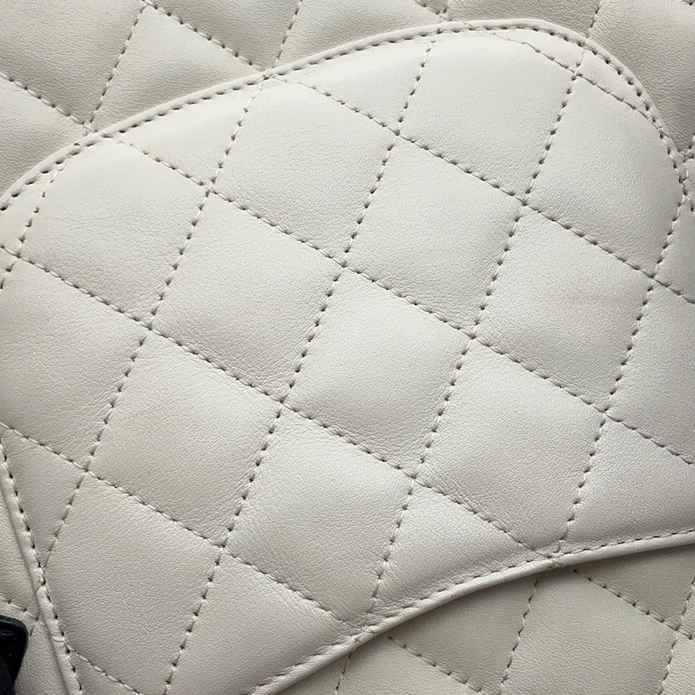 CHANEL Cambon line Shoulder Bag White/BlackA25178 Calf Leather Size Medium