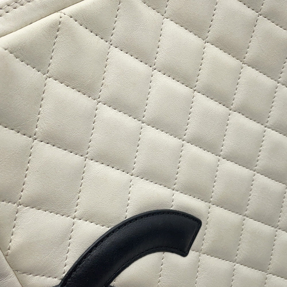 CHANEL Cambon line Shoulder Bag White/BlackA25178 Calf Leather Size Medium