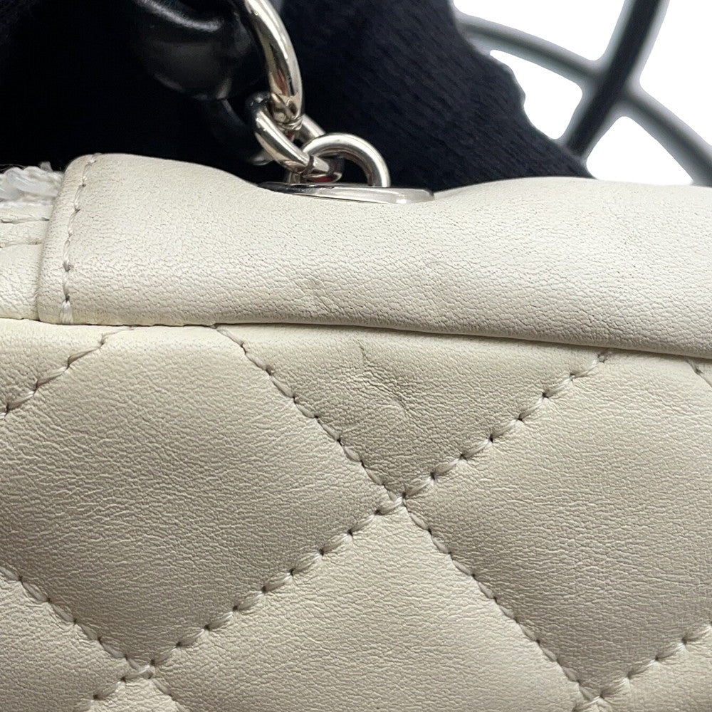 CHANEL Cambon line Shoulder Bag White/BlackA25178 Calf Leather Size Medium