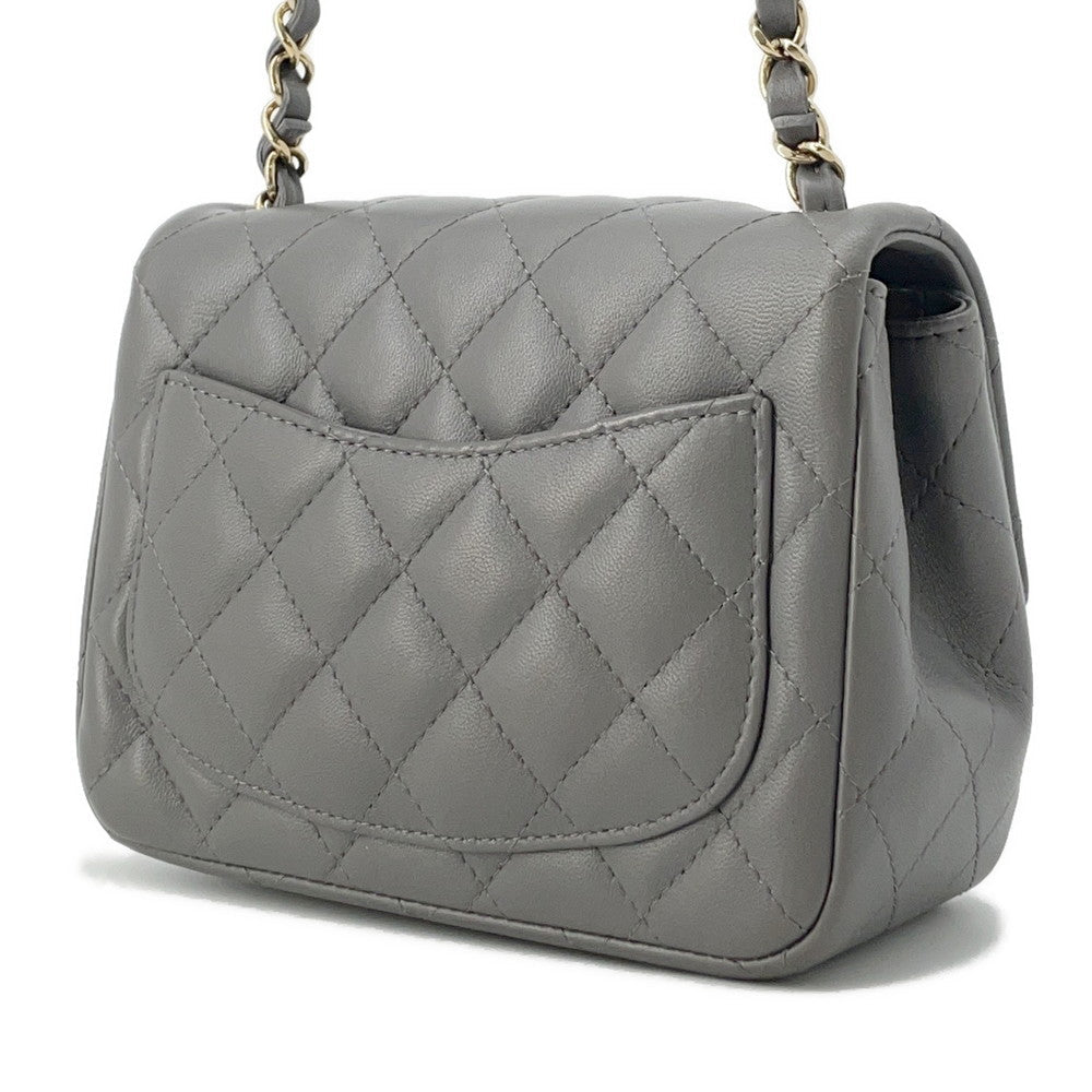 CHANEL Mini Matelasse ChainShoulder Bag GrayA35200 Lambskin Size 18