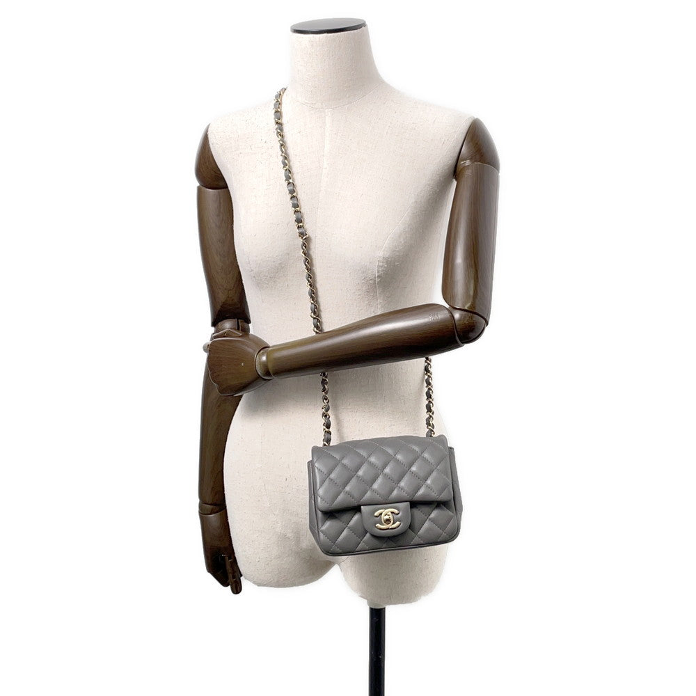 CHANEL Mini Matelasse ChainShoulder Bag GrayA35200 Lambskin Size 18