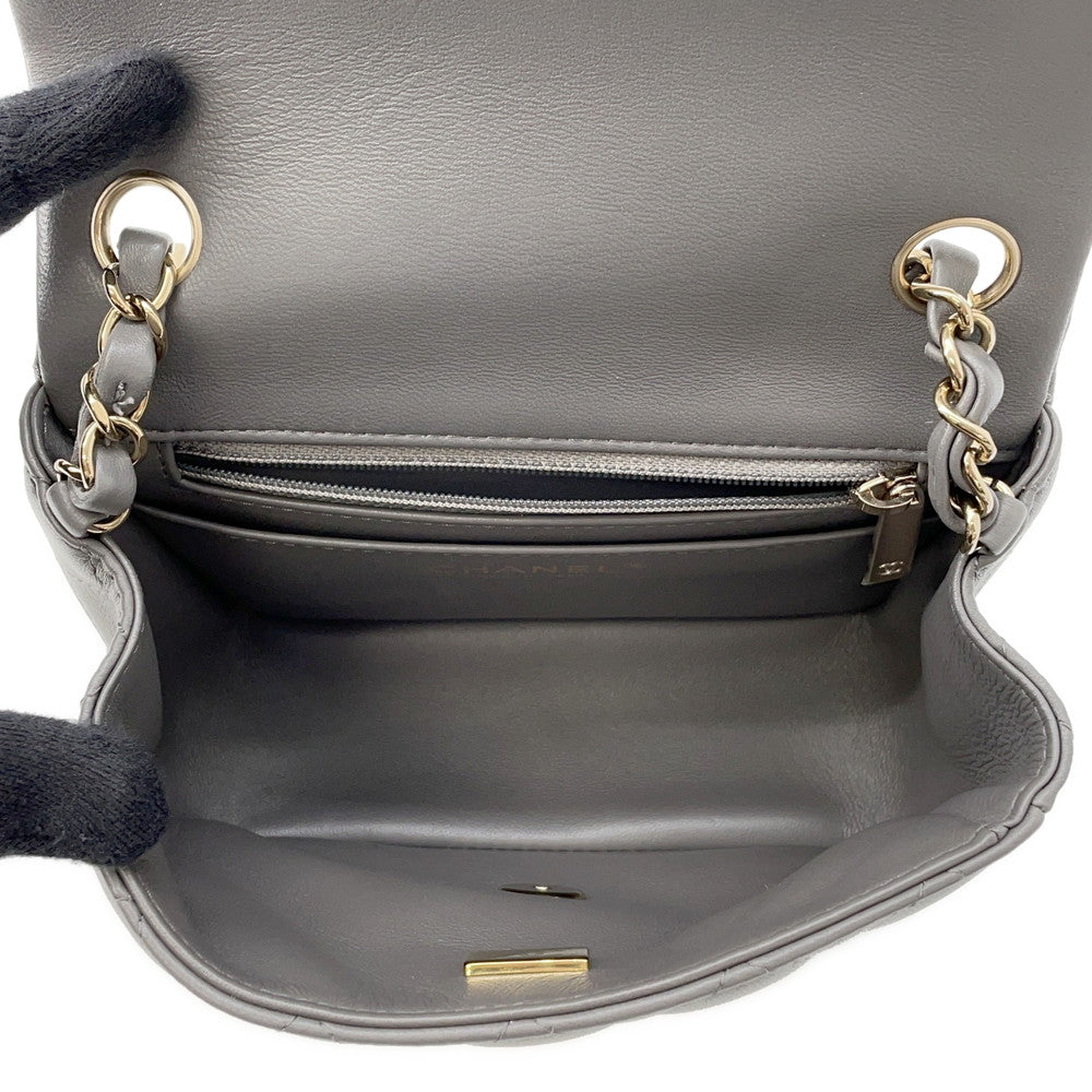CHANEL Mini Matelasse ChainShoulder Bag GrayA35200 Lambskin Size 18
