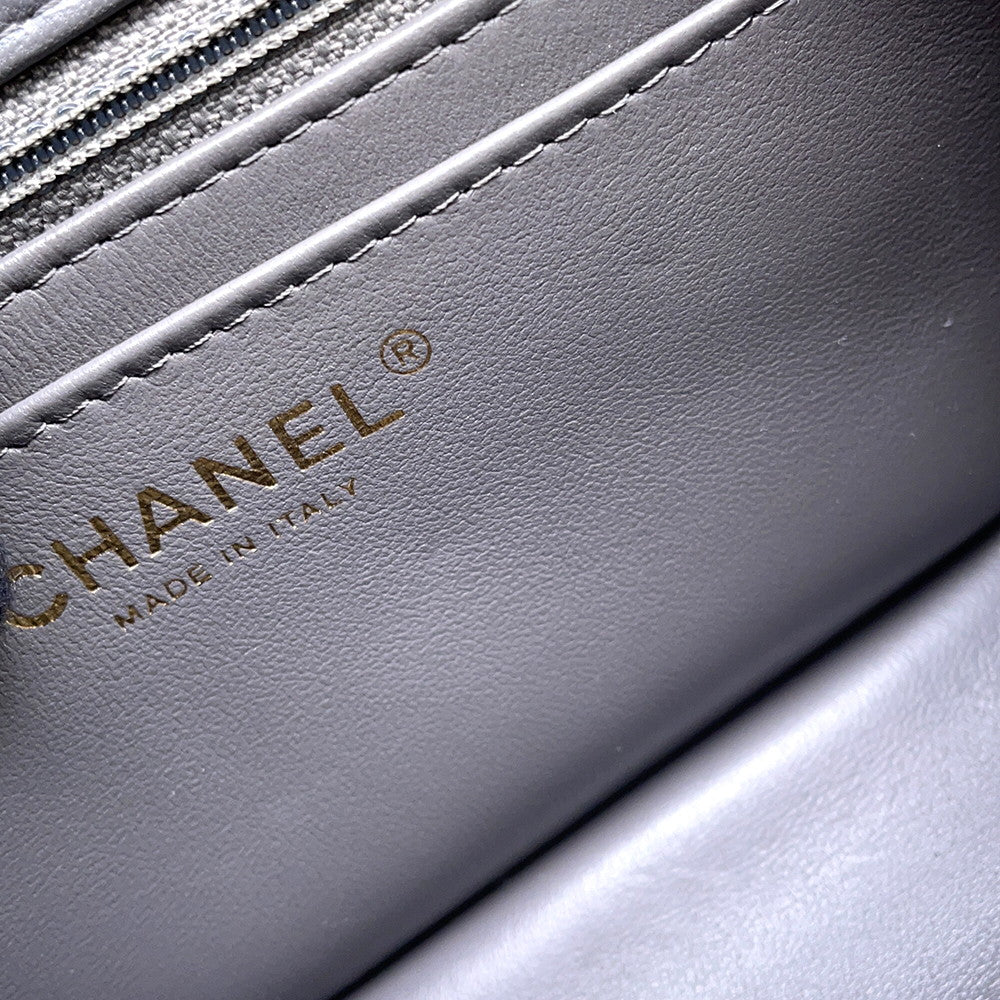 CHANEL Mini Matelasse ChainShoulder Bag GrayA35200 Lambskin Size 18