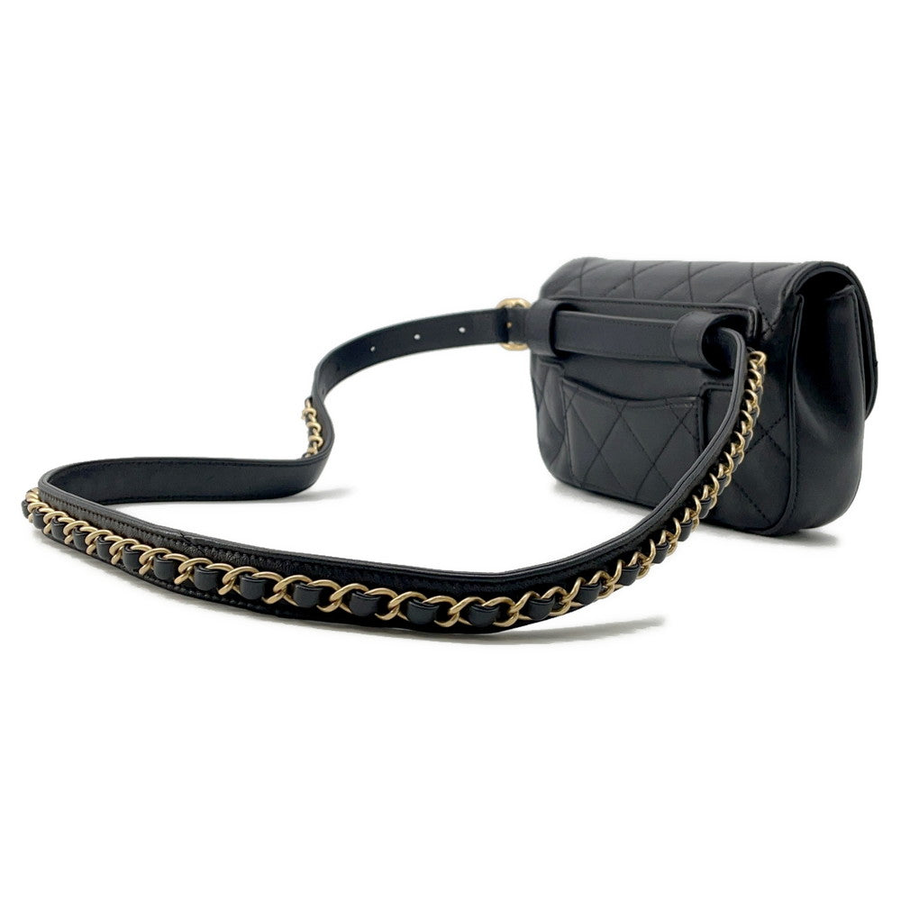 CHANEL CHANEL19 Matelasse Waist Bag Black Leather