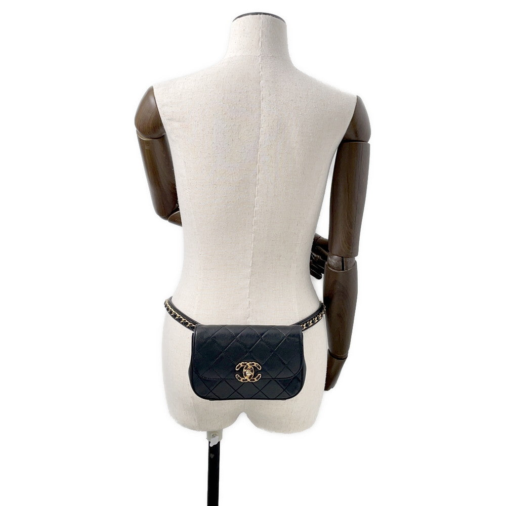 CHANEL CHANEL19 Matelasse Waist Bag Black Leather