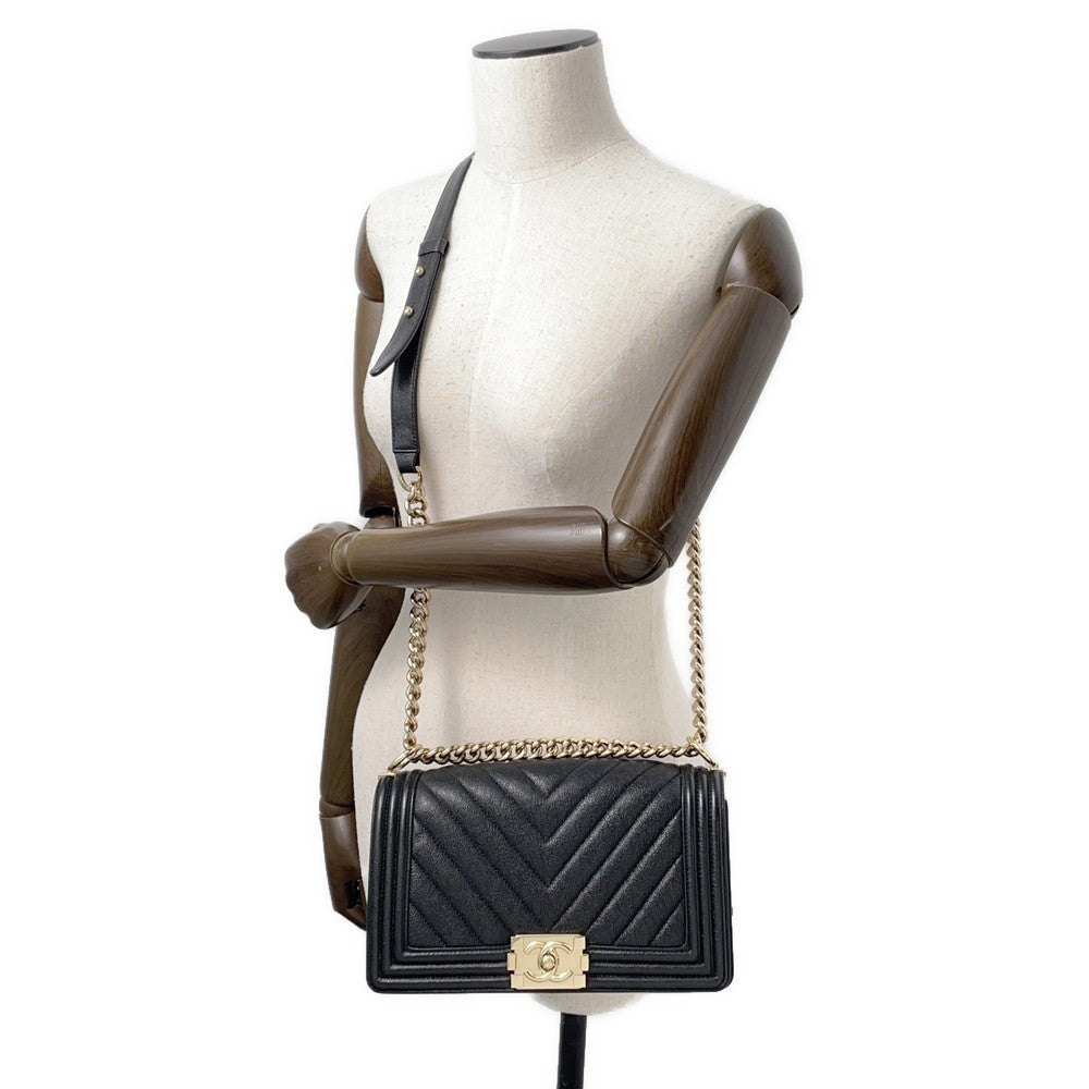 CHANEL Boy Chanel ChainShoulder Bag BlackA67086 Soft Caviar Leather Size 25