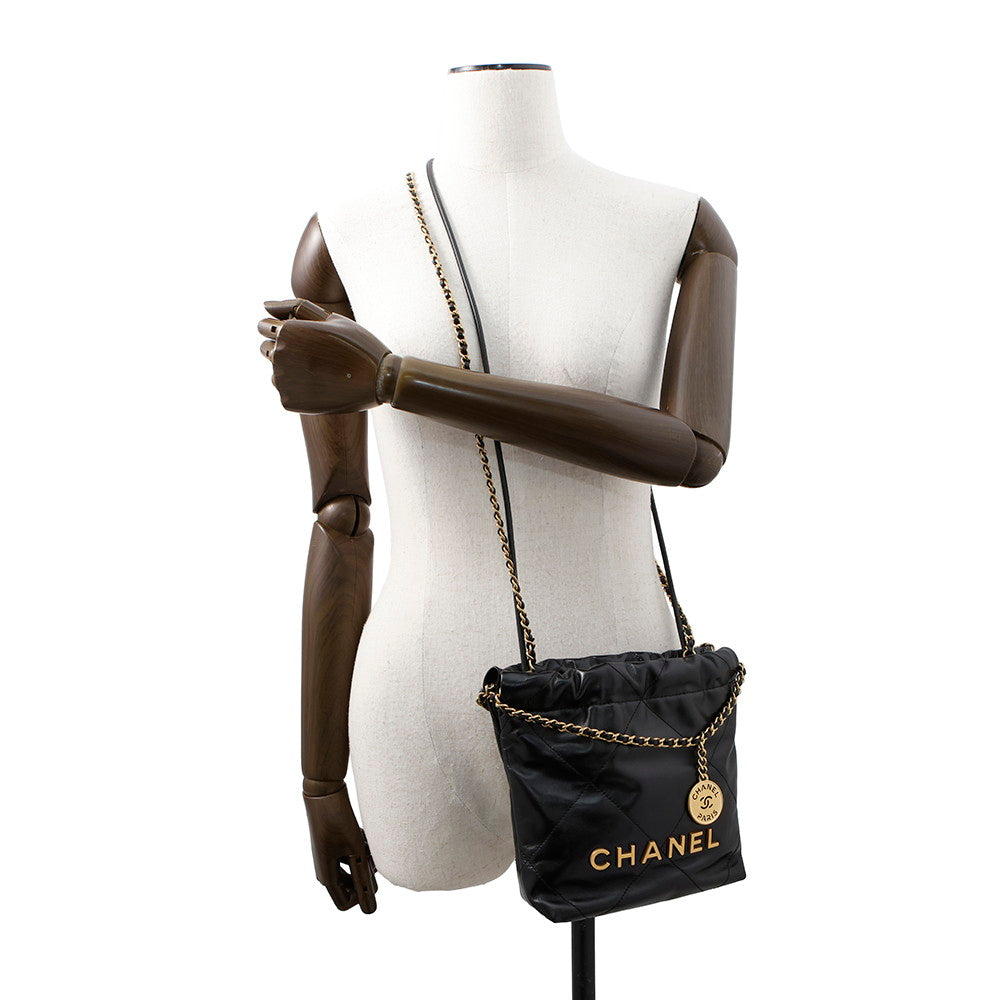 CHANEL CHANEL22 ChainHandbag BlackAS3980 Shiny Calf Leather Size Mini