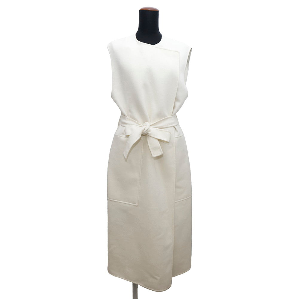 HERMES Serie Button Long Gilet Size 42 blanc naturel Cashmere100%