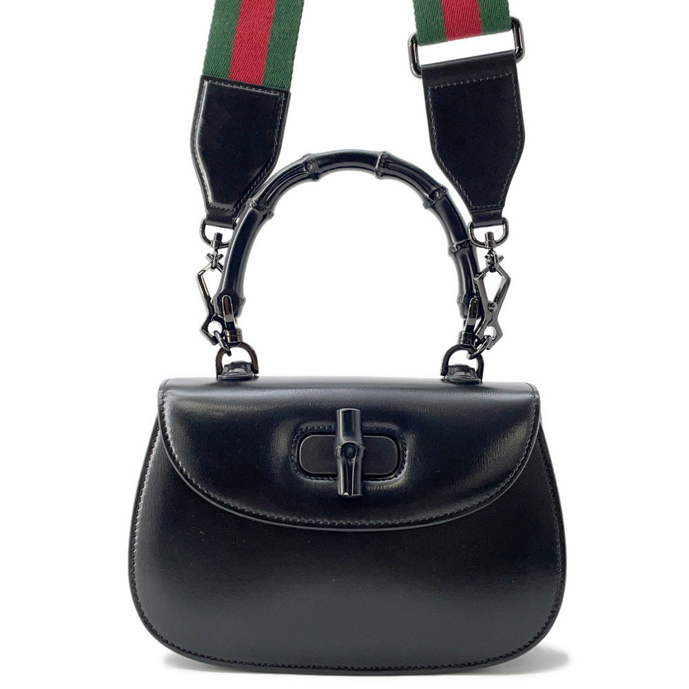 GUCCI Bamboo 1947 Top Handle Bag Black675797 Leather Size Small