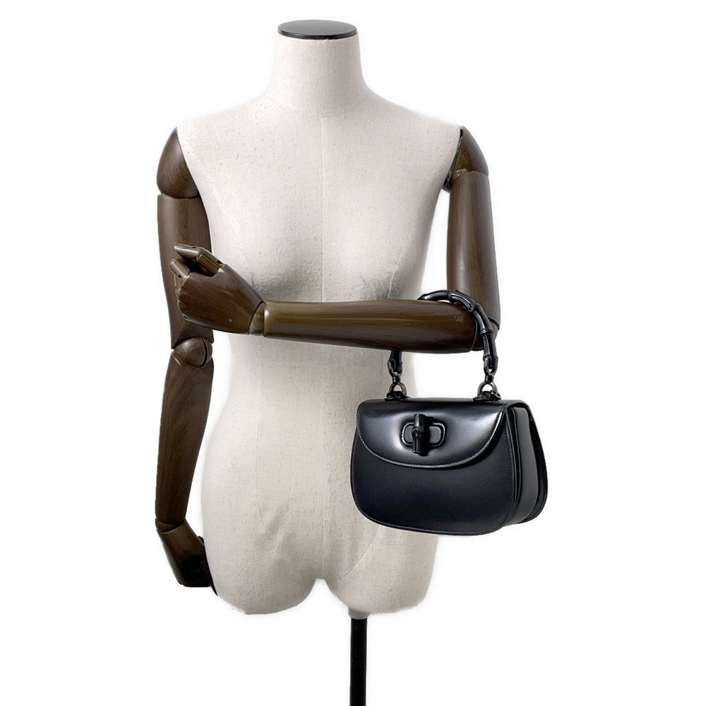 GUCCI Bamboo 1947 Top Handle Bag Black675797 Leather Size Small