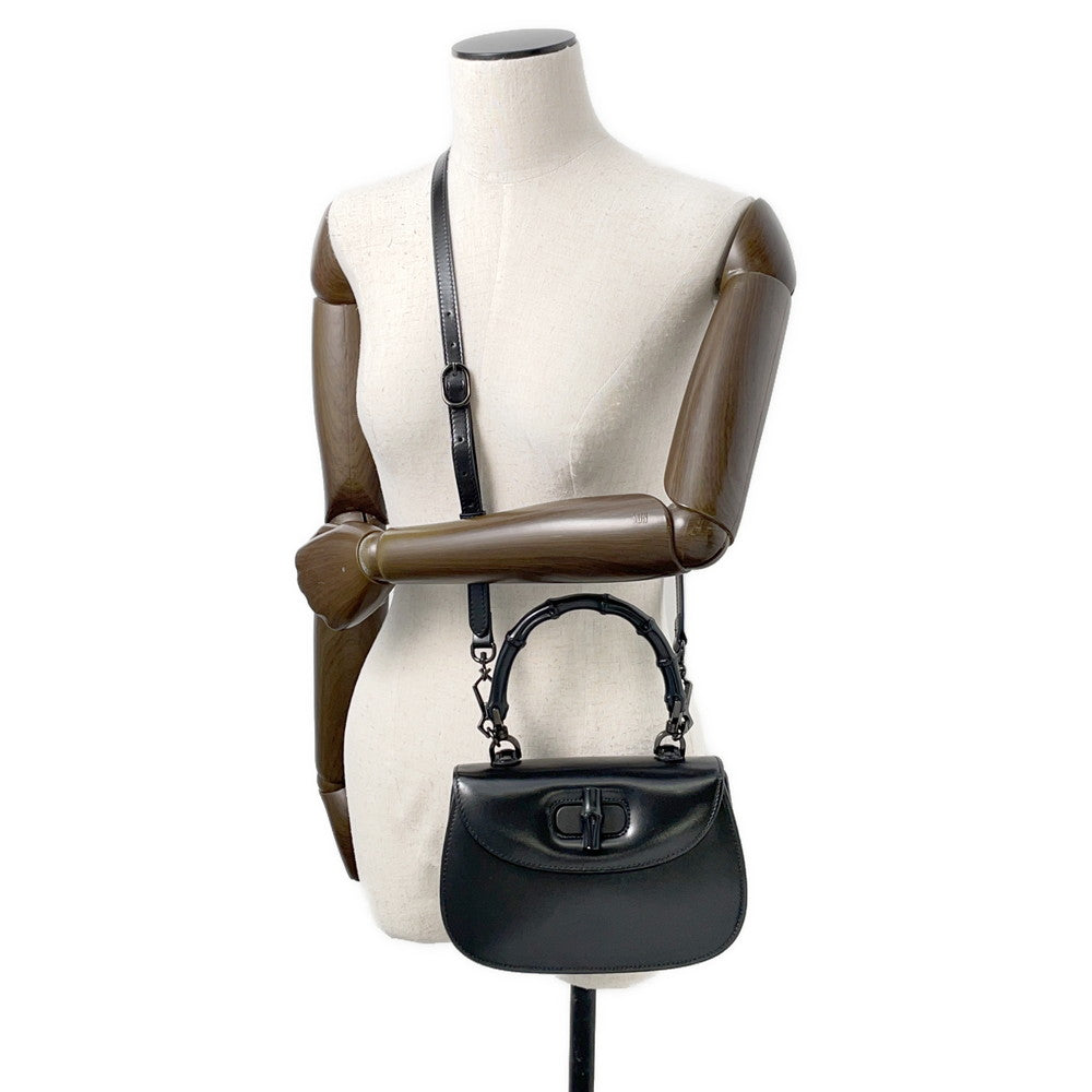 GUCCI Bamboo 1947 Top Handle Bag Black675797 Leather Size Small