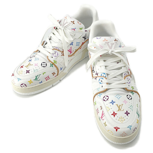 LOUIS VUITTON LV × TM LV Trainer Sneakers Blanc1AHEKF Grained Calf Leather Size 7 1/2