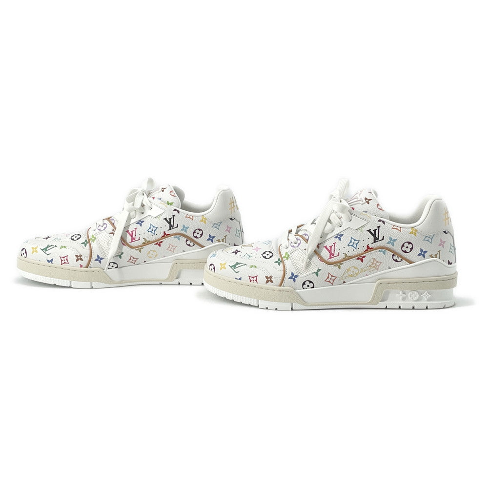 LOUIS VUITTON LV × TM LV Trainer Sneakers Blanc1AHEKF Grained Calf Leather Size 7 1/2