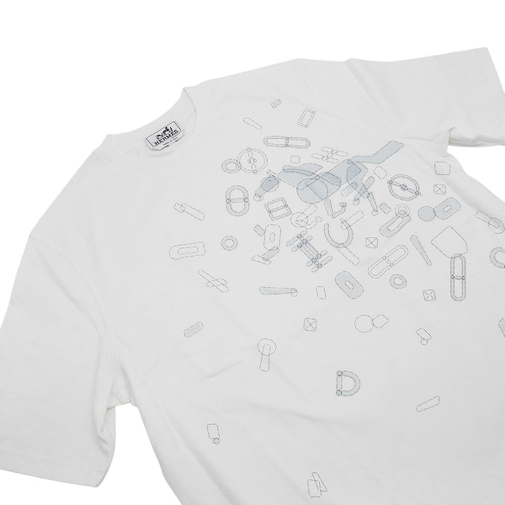 HERMES TShirt Fragments Equestres Size S White Cotton100%