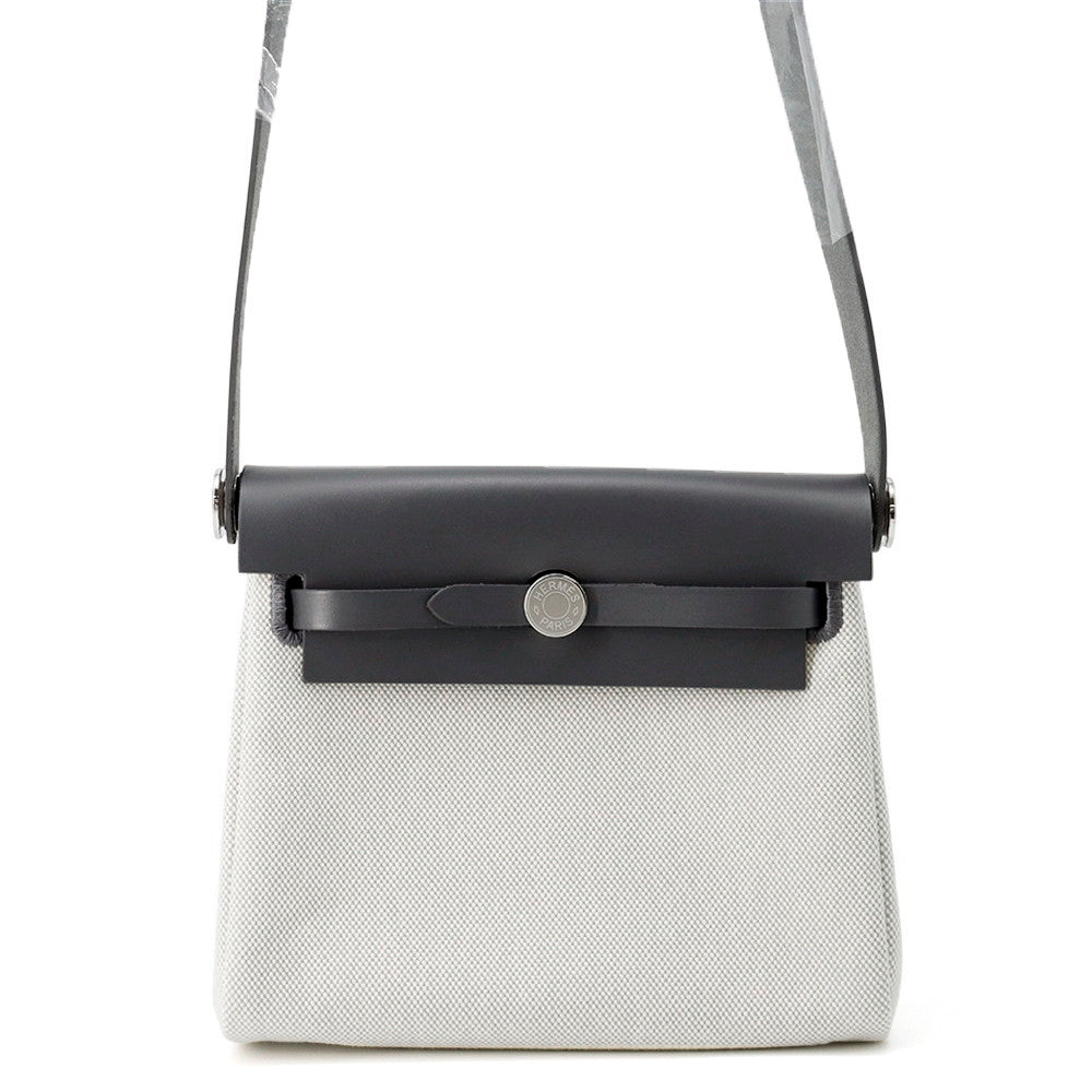 HERMES Herbag zip Ardoise/Ecru Toile H Vache Hunter Leather Size Mini