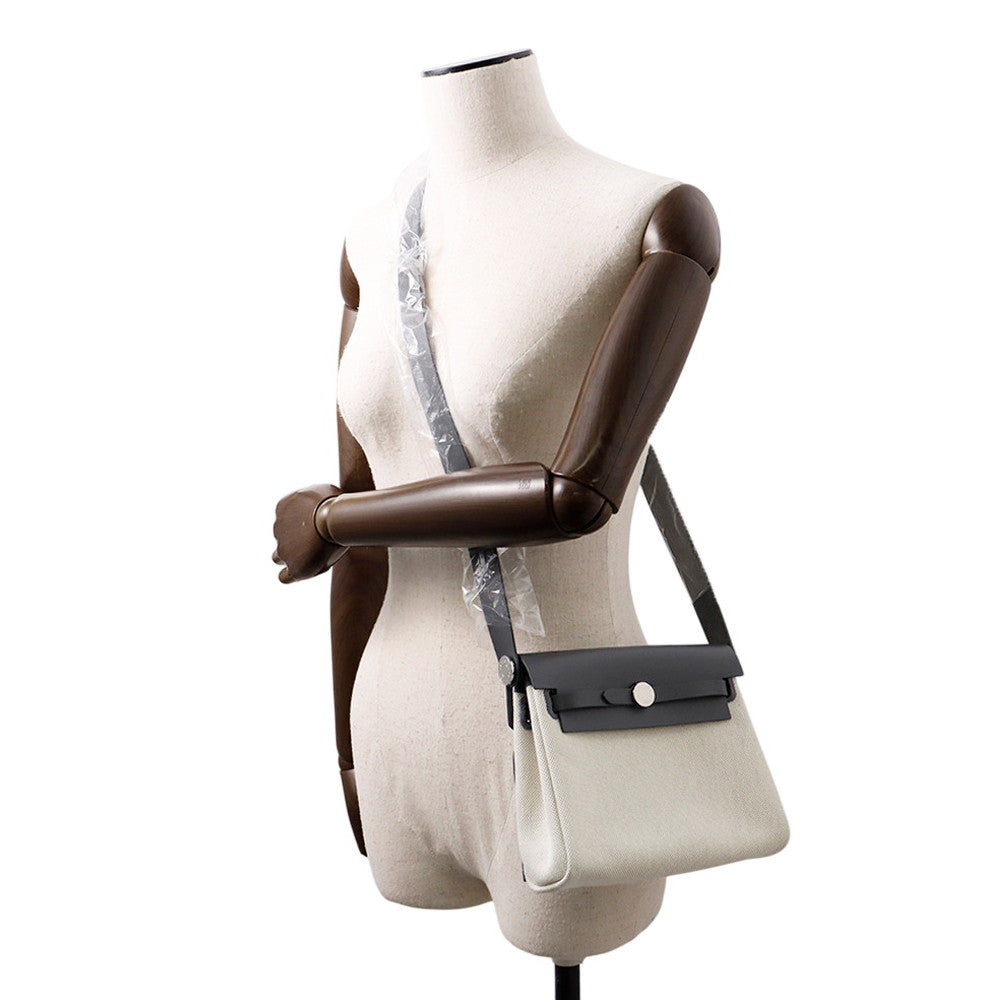 HERMES Herbag zip Ardoise/Ecru Toile H Vache Hunter Leather Size Mini