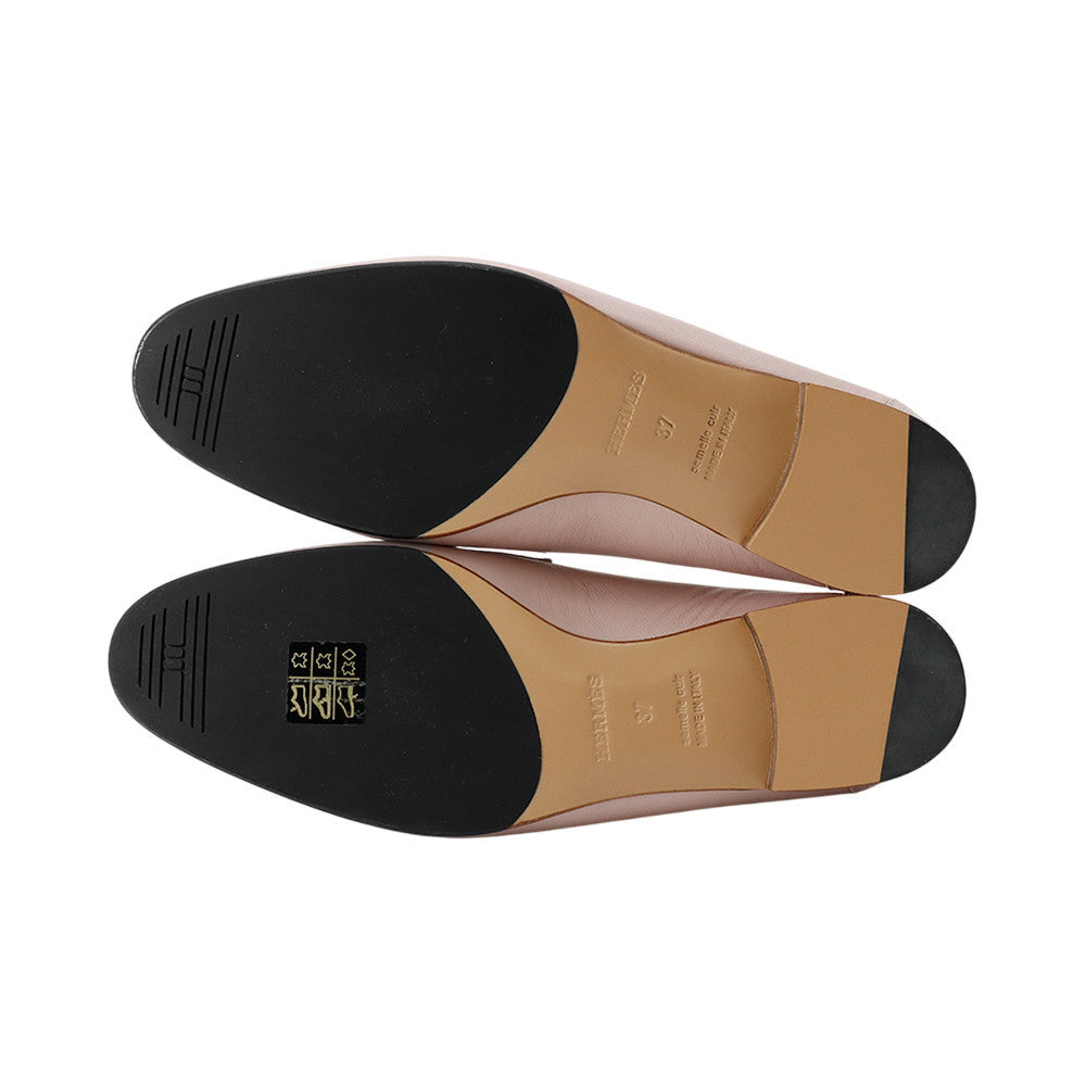 HERMES Mocassins Royale Rose・Porslaine/White Leather Size 37